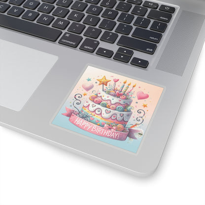 Cute Happy Birthday Cake Kiss-Cut Sticker-My Bright Side Clothing