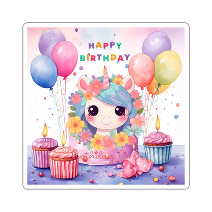 Cute Happy Birthday Pastel Unicorn Kiss-Cut Sticker--My Bright Side Clothing