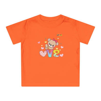 Cute Raining Love Rainbow Heart Teddy Bear Graphic Baby T-Shirt-mybrigtsideclothing.com