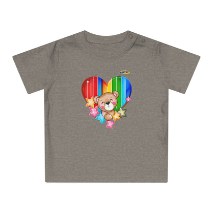 Cute Bright Love Rainbow Heart Teddy Bear Graphic Baby T-Shirt-mybrigtsideclothing.com