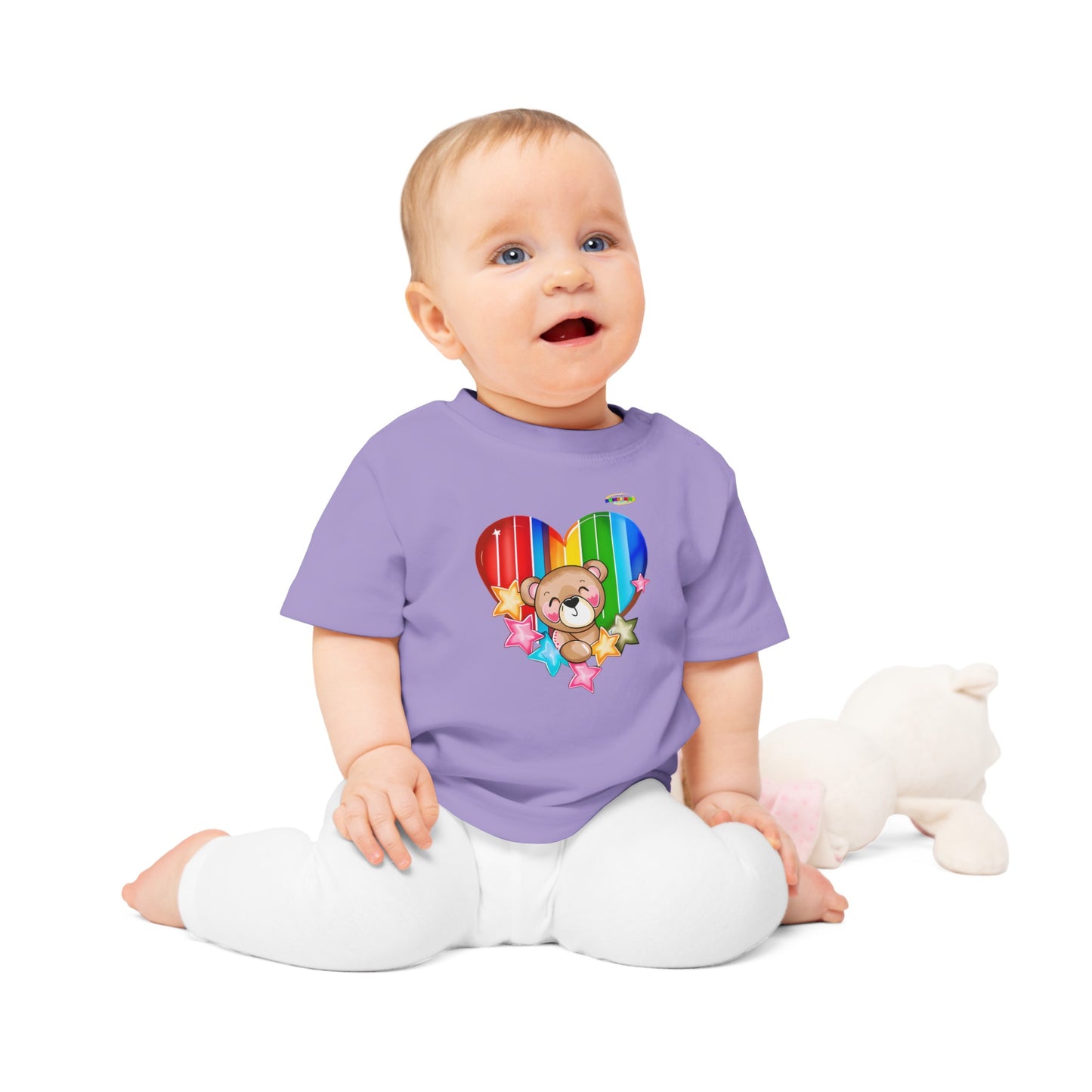 Cute Bright Love Rainbow Heart Teddy Bear Graphic Baby T-Shirt-mybrigtsideclothing.com