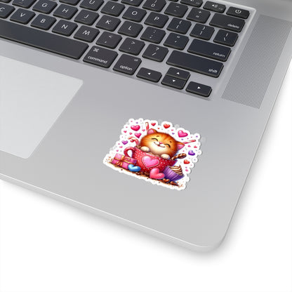 Cute and Sweet Little Cup of Love Kitten Valentines -Kiss-Cut Sticker-My Bright Side Clothing