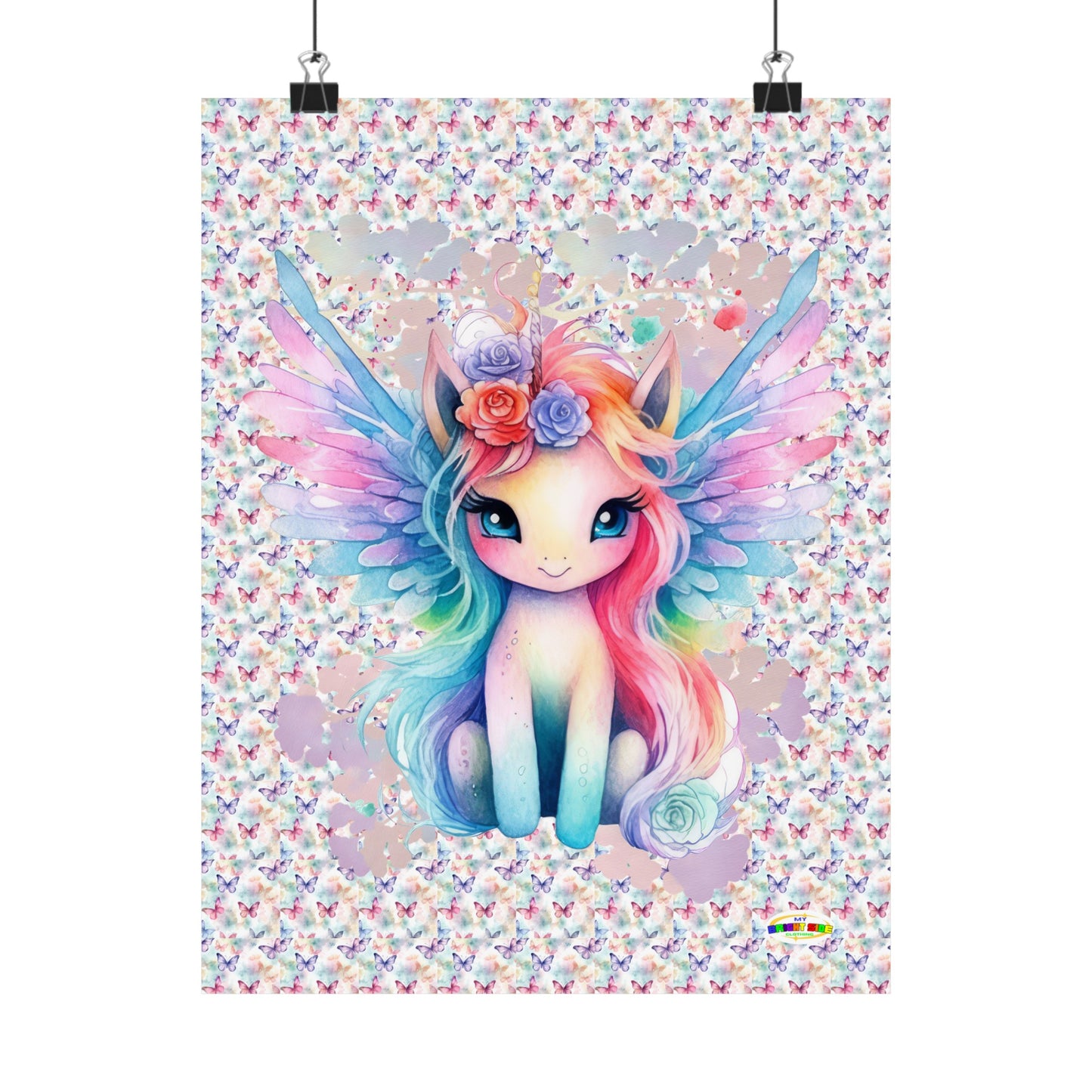 Beautiful Floral Butterfly Unicorn Graphic Matte Vertical Poster-My Bright Side Clothing