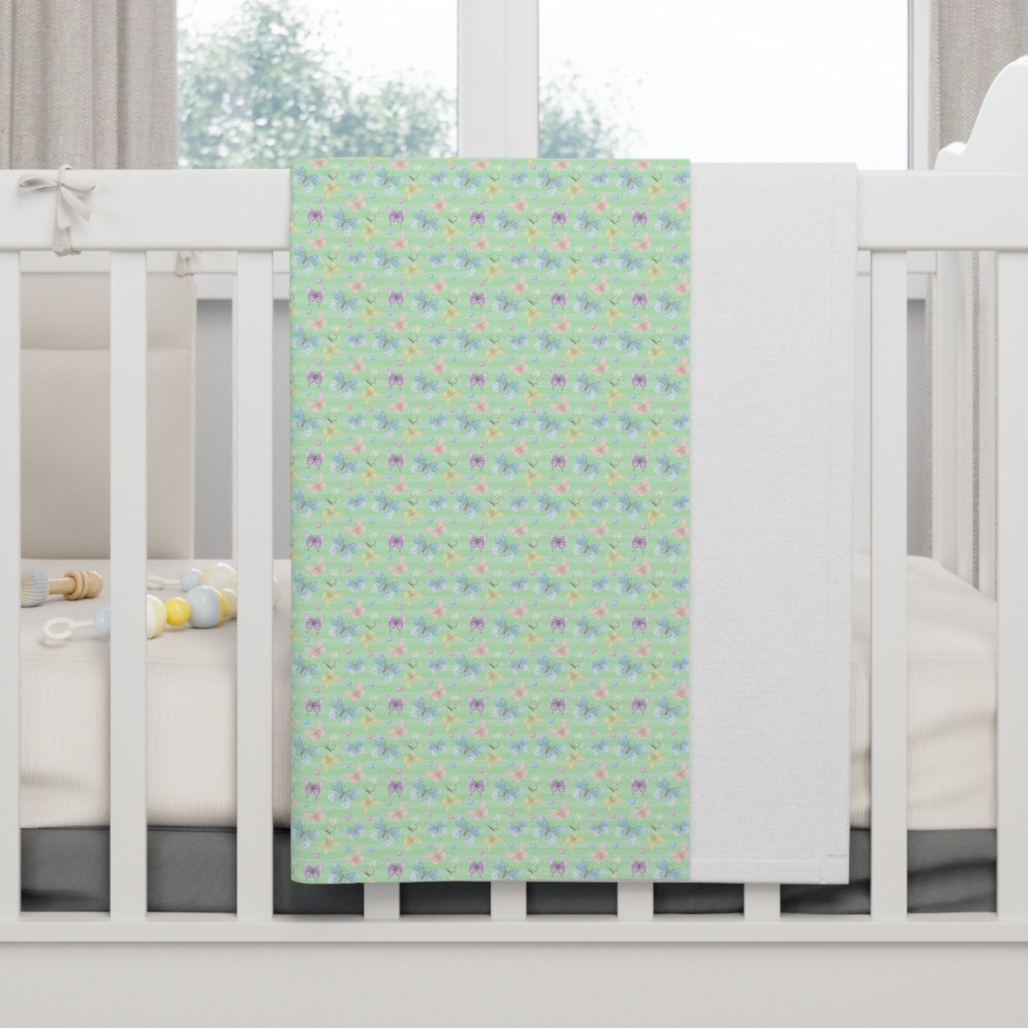 Cute Pastel Green Butterfly Pattern Soft Fleece Baby Blanket-My Bright Side Clothing