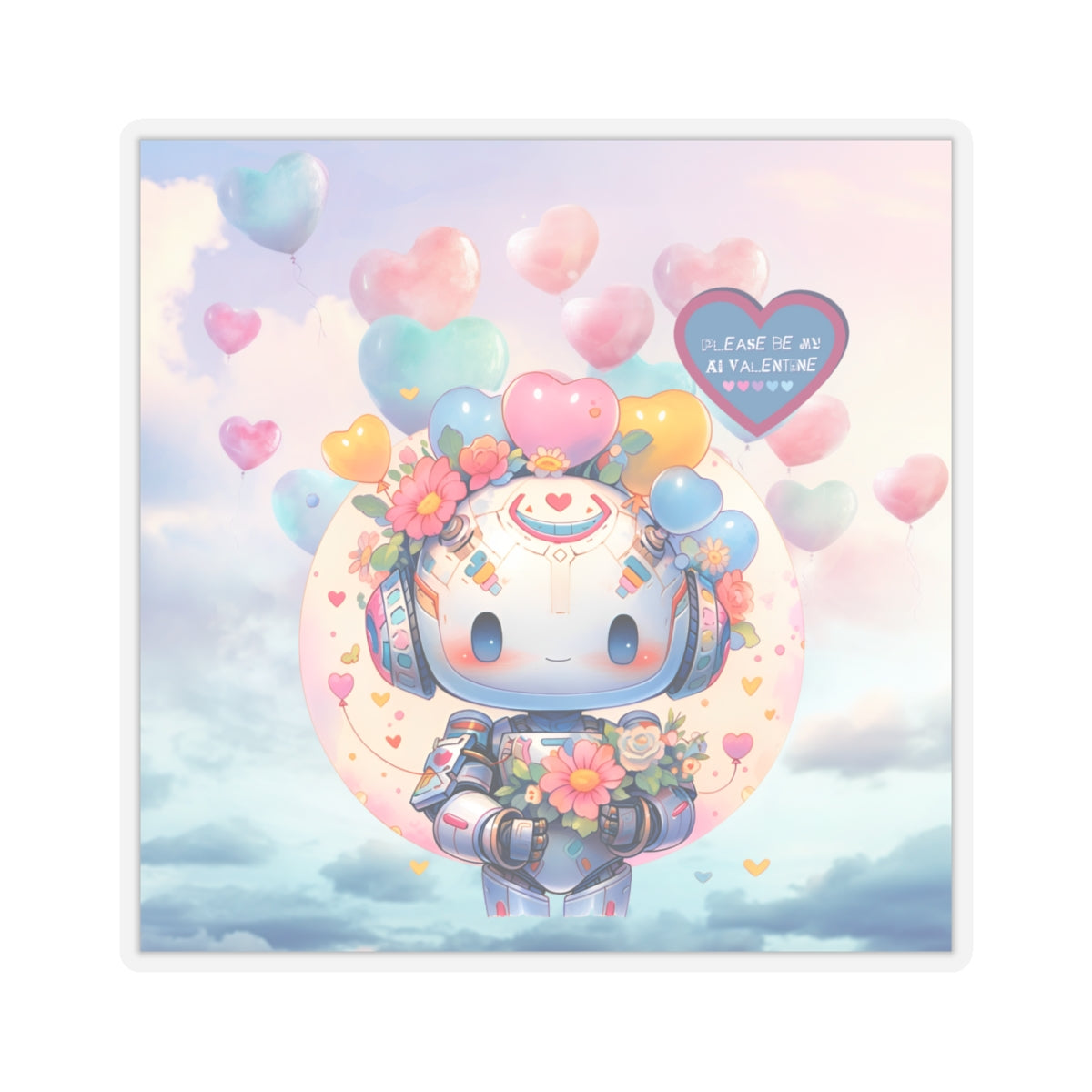 Please Be My AI Valentine cute Robot Kiss-Cut Sticker-My Bright Side Clothing