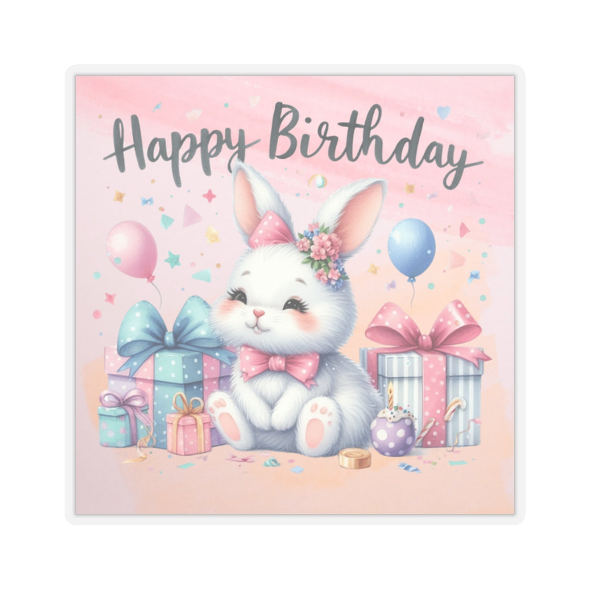 Cute Bunny Happy Birthday Kiss-Cut Sticker-My Bright Side Clothing