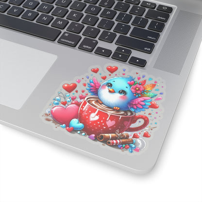 Cute and Sweet Little Cup of Love Blue Bird Valentines -Kiss-Cut Sticker-My Bright Side Clothing