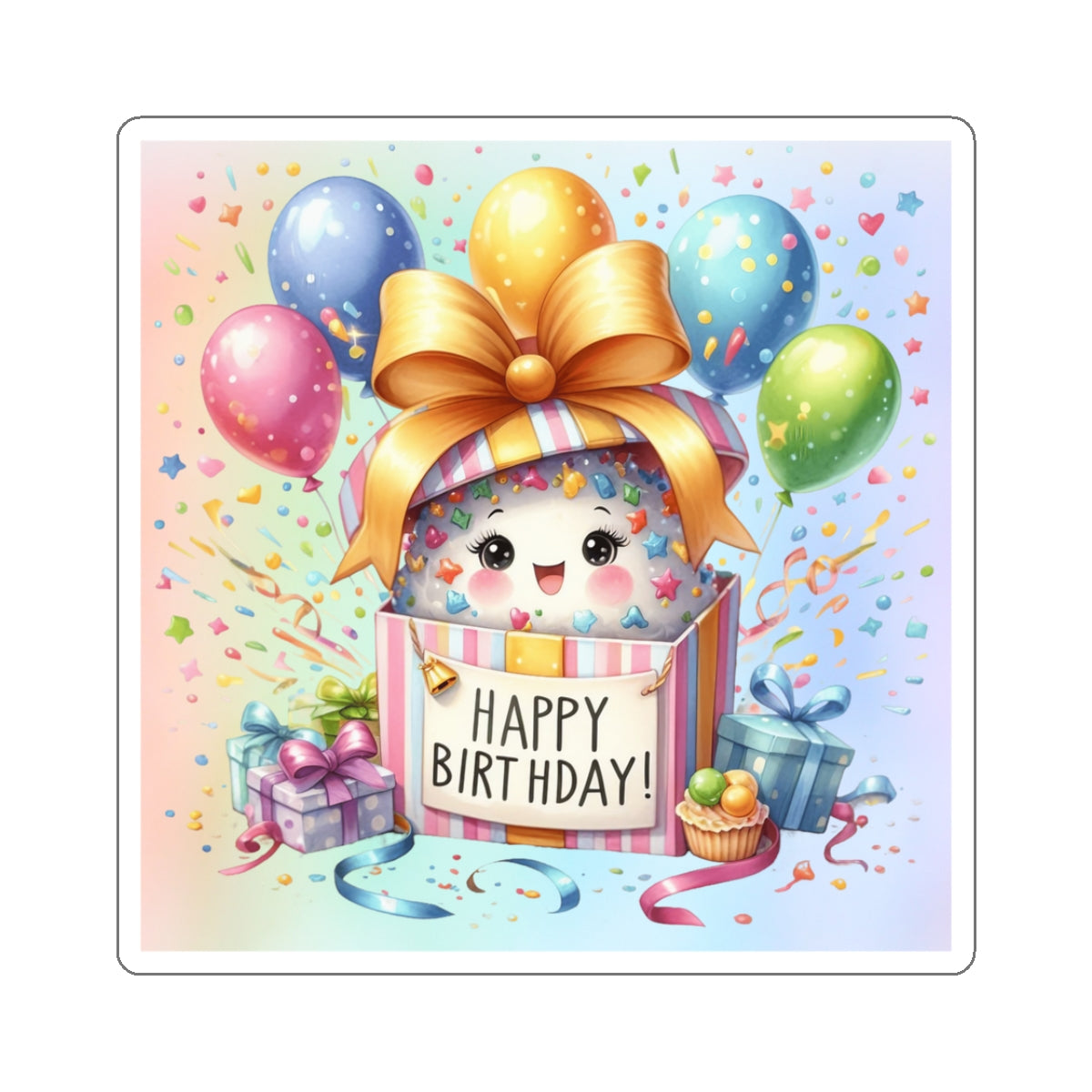 Cute Happy Birthday Kiss-Cut Sticker-My Bright Side Clothing