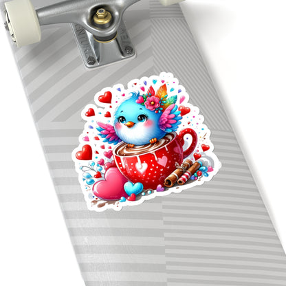 Cute and Sweet Little Cup of Love Blue Bird Valentines -Kiss-Cut Sticker-My Bright Side Clothing