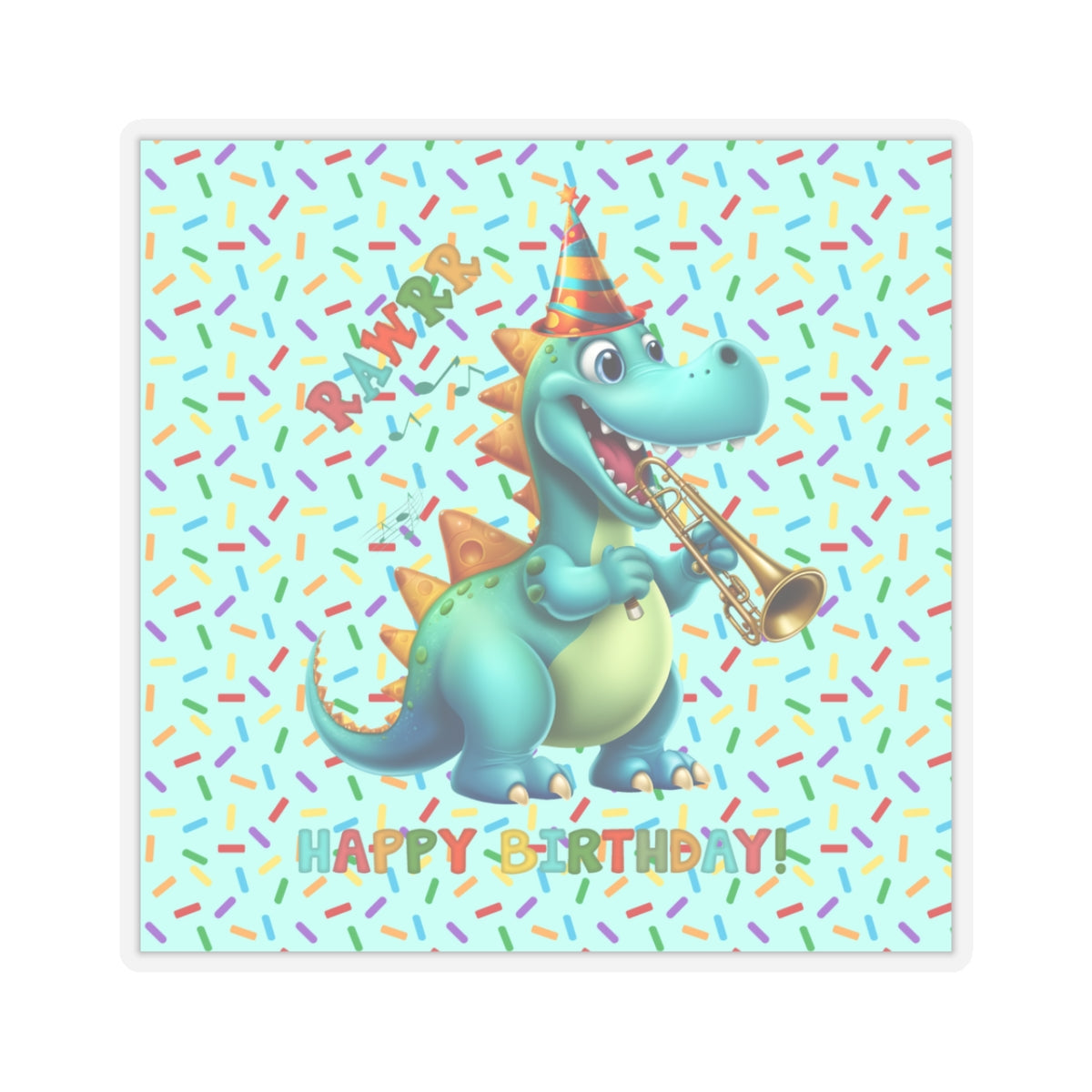 Cute Happy Birthday Dino Kiss-Cut Sticker-My Bright Side Clothing