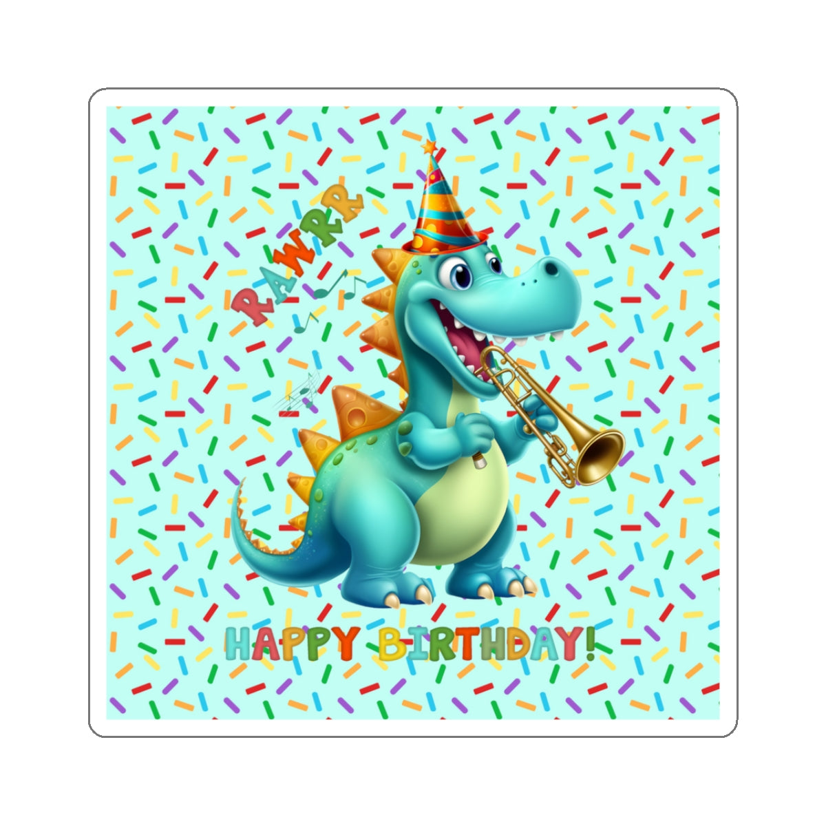 Cute Happy Birthday Dino Kiss-Cut Sticker-My Bright Side Clothing