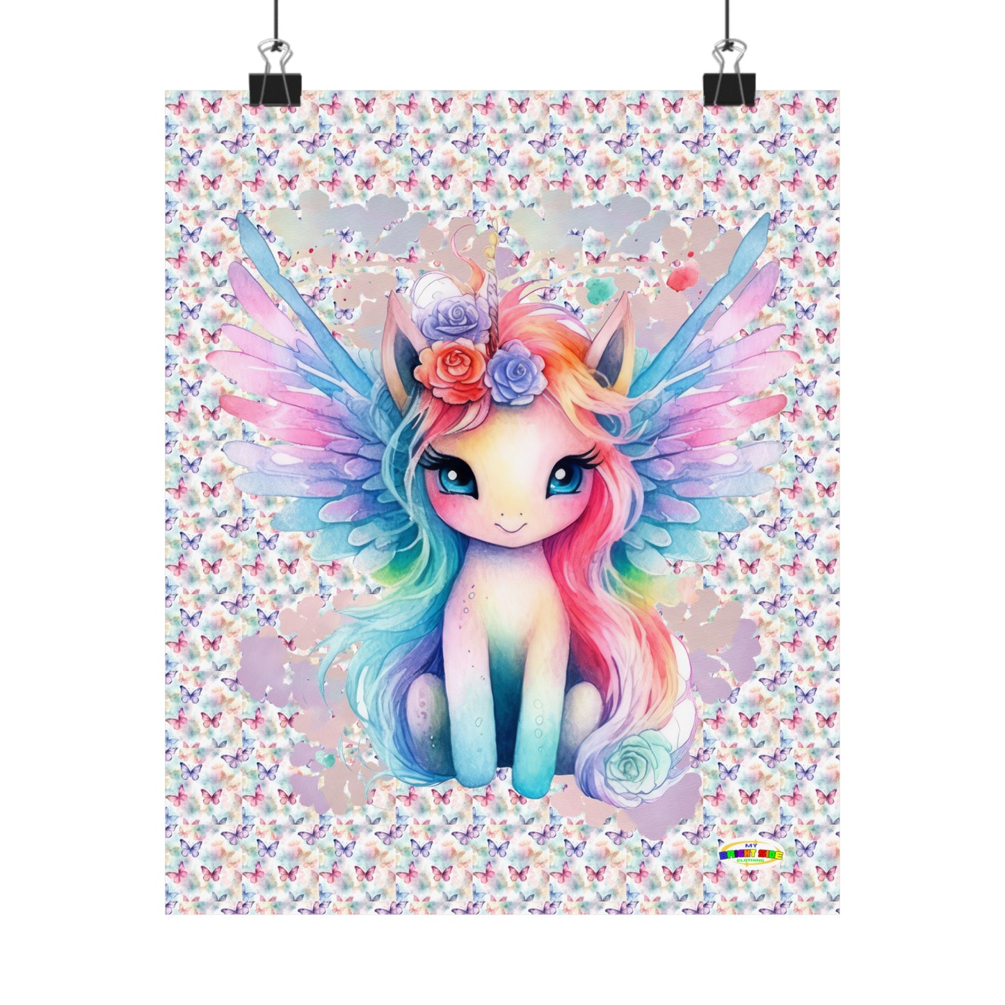 Beautiful Floral Butterfly Unicorn Graphic Matte Vertical Poster-My Bright Side Clothing