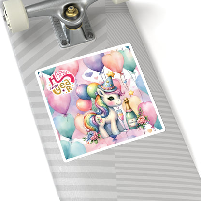 Happy New Year Pastel Unicorn Kiss-Cut Sticker-My Bright Side Clothing