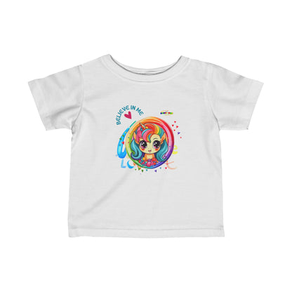 Cute Believe in me Rainbow Unicorn Infant Fine Jersey Tee-My Bright Side Clothing