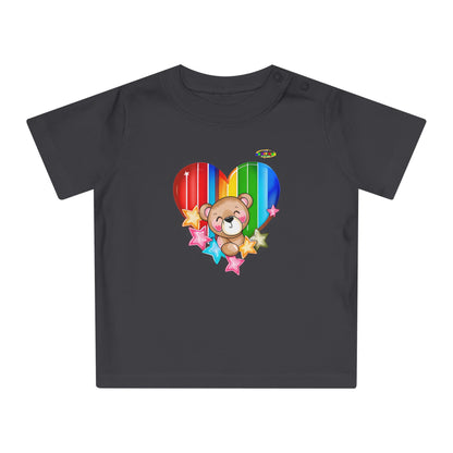 Cute Bright Love Rainbow Heart Teddy Bear Graphic Baby T-Shirt-mybrigtsideclothing.com