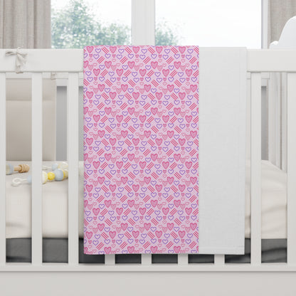 Cute Pink Pastel Heart Pattern Soft Fleece Baby Blanket--My Bright Side Clothing