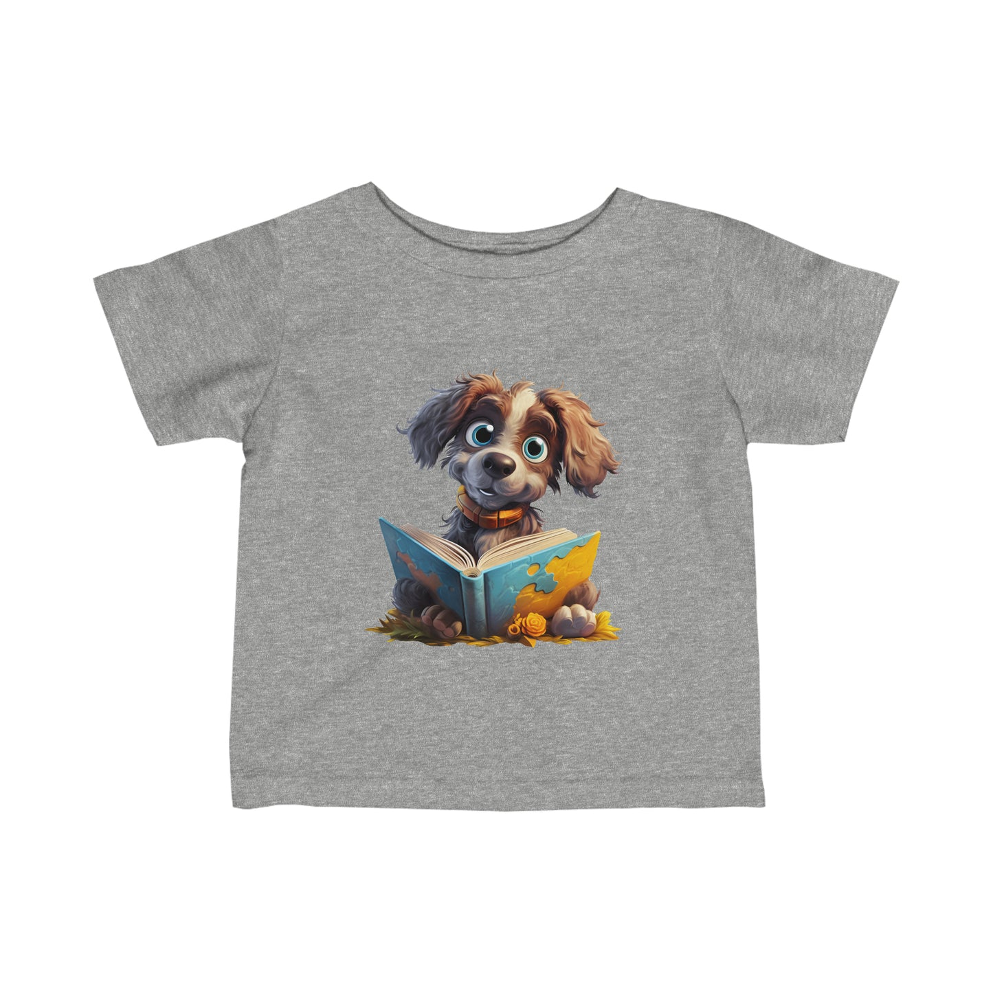 Cute Puppy Reading a Book Infant Fine Jersey Tee-My Bright Side Clothing