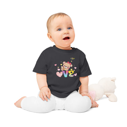 Cute Raining Love Rainbow Heart Teddy Bear Graphic Baby T-Shirt-mybrigtsideclothing.com