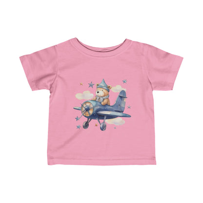 Cute Bear Flying a Airplane Infant Fine Jersey Tee-My Bright Side Clothing