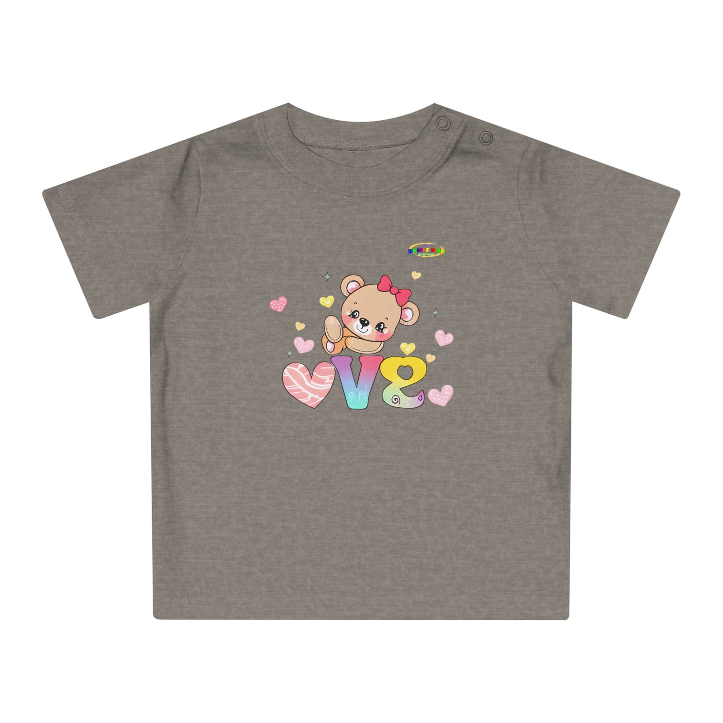 Cute Raining Love Rainbow Heart Teddy Bear Graphic Baby T-Shirt-mybrigtsideclothing.com