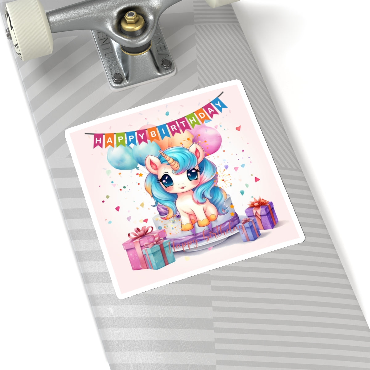 Cute Happy Birthday Pastel Unicorn Kiss-Cut Sticker--My Bright Side Clothing