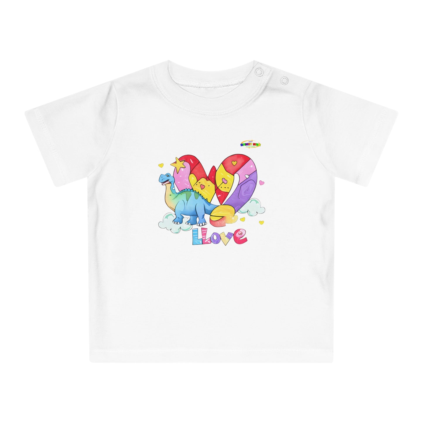 Cute Rainbow Heart Dino Graphic Baby T-Shirt-mybrigtsideclothing.com