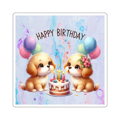 Cute Puppies Happy Birthday Kiss-Cut Sticker-My Bright Side Clothing