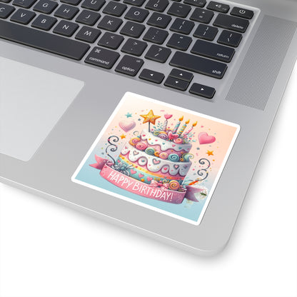 Cute Happy Birthday Cake Kiss-Cut Sticker-My Bright Side Clothing