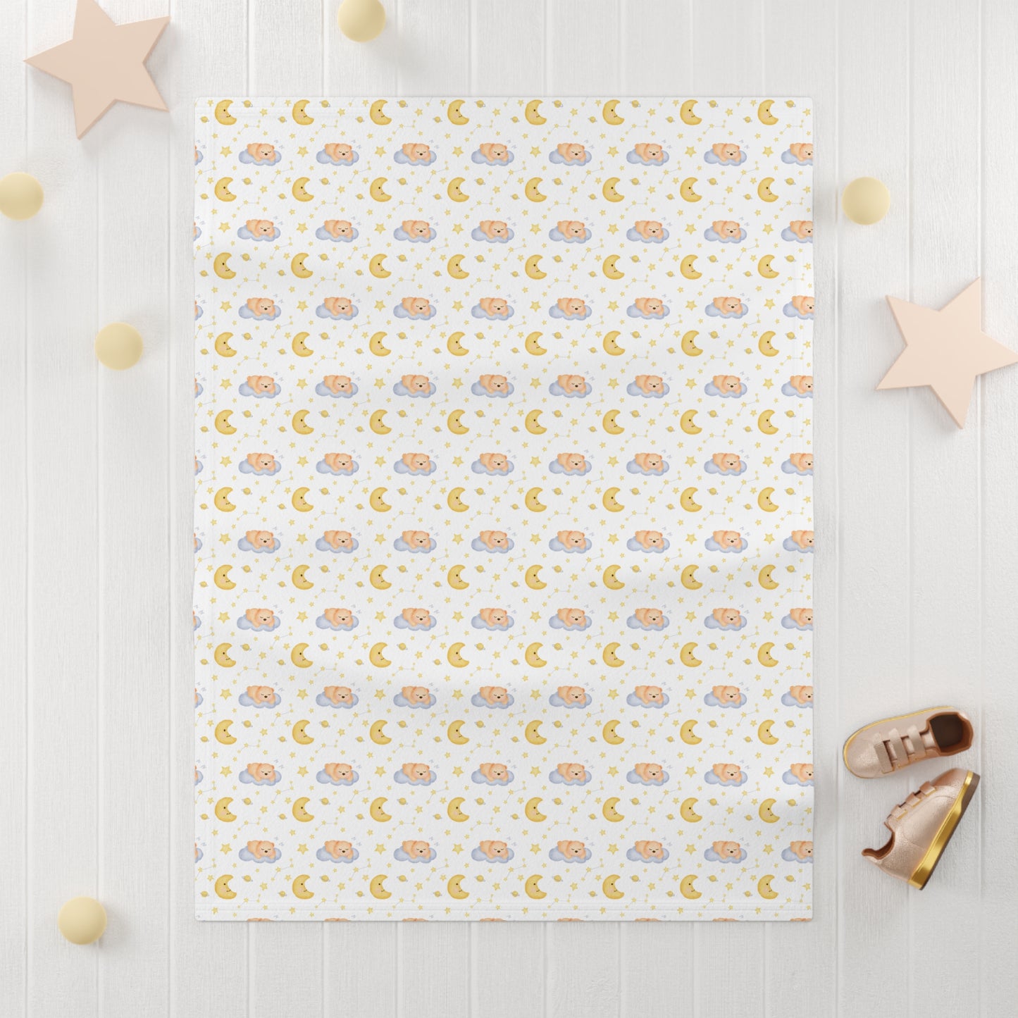 Cute Sleeping Baby Bear moon Pattern Soft Fleece Baby Blanket--My Bright Side Clothing