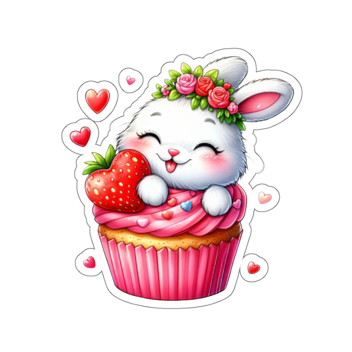 Cute and Sweet Little Cupcake Bunny Valentines -Kiss-Cut Sticker-My Bright Side Clothing