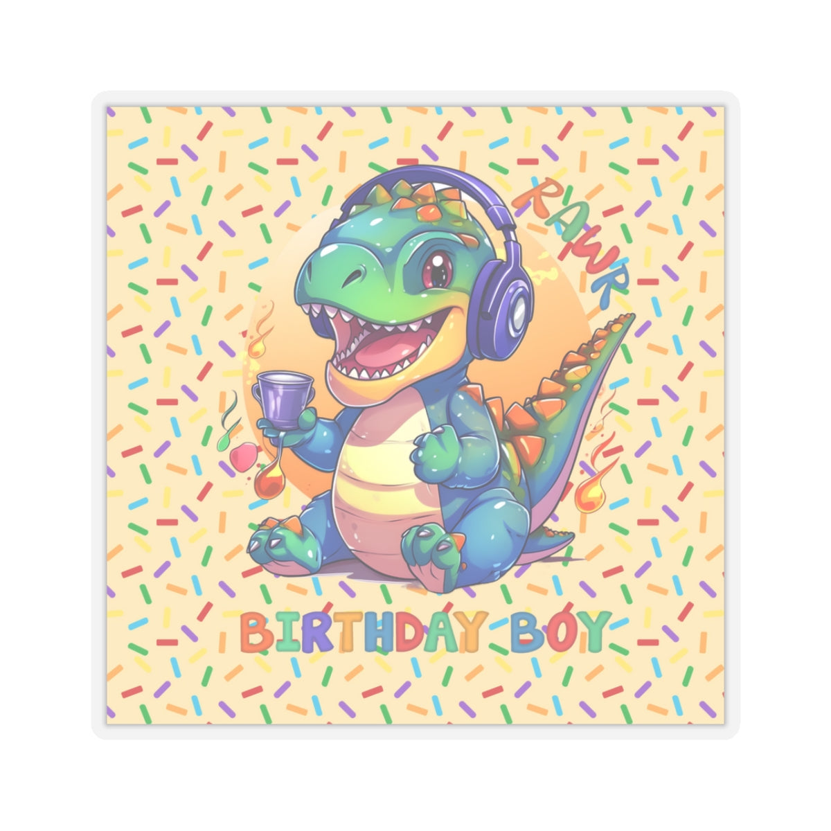 Cute Happy Birthday Dino Kiss-Cut Sticker-My Bright Side Clothing