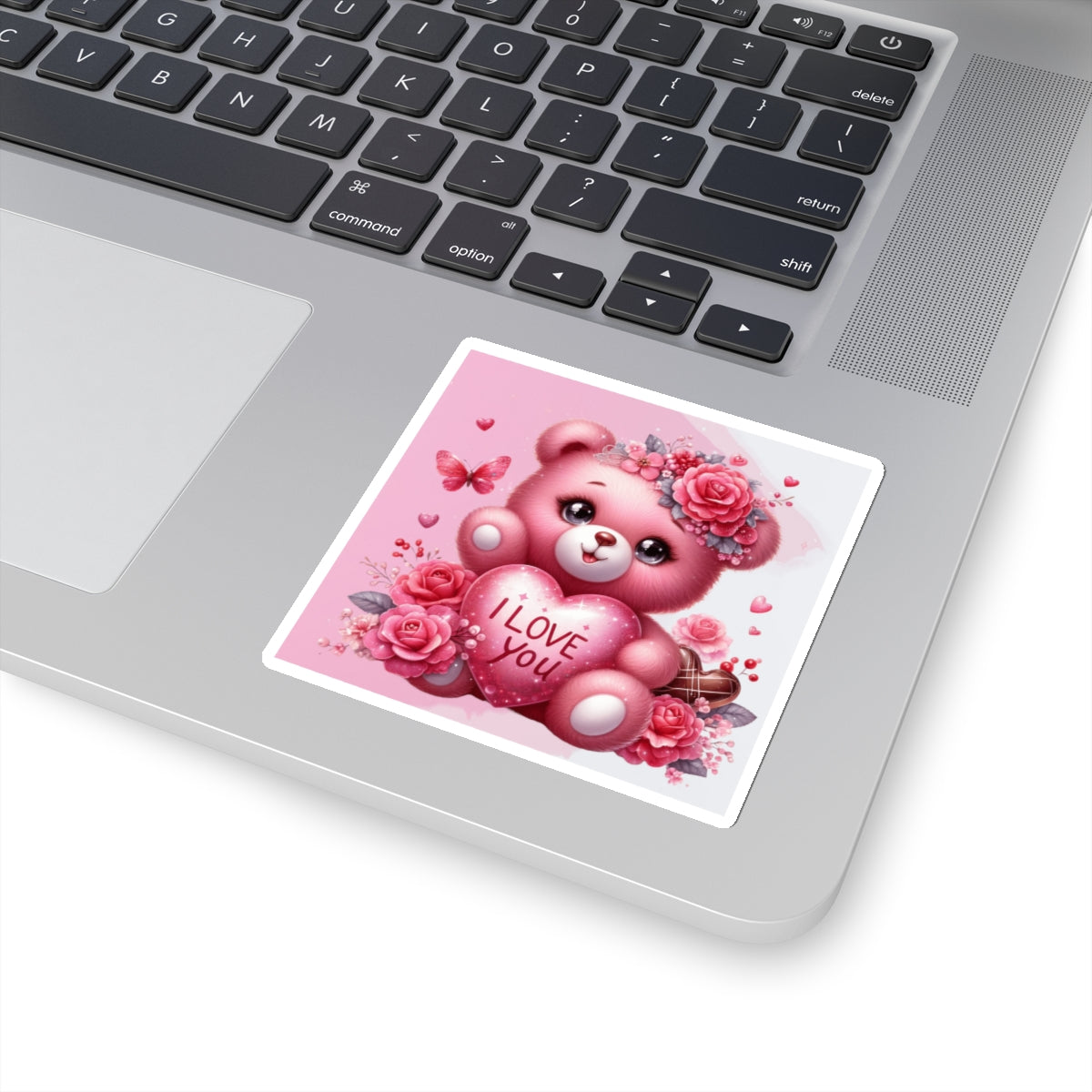 Cute Pink Teddy Bear Valentines Kiss-Cut Sticker-My Bright Side Clothing