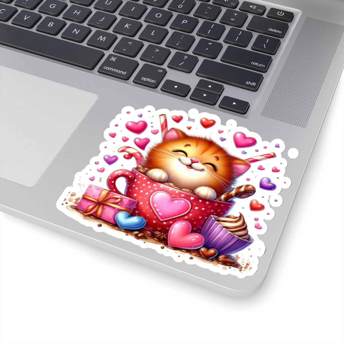 Cute and Sweet Little Cup of Love Kitten Valentines -Kiss-Cut Sticker-My Bright Side Clothing