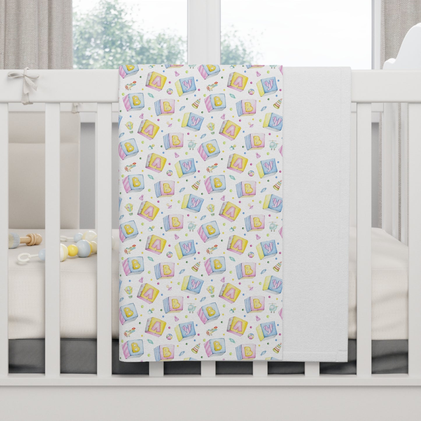 Cute Pastel ABC Baby Blocks Pattern Soft Fleece Baby Blanket--My Bright Side Clothing