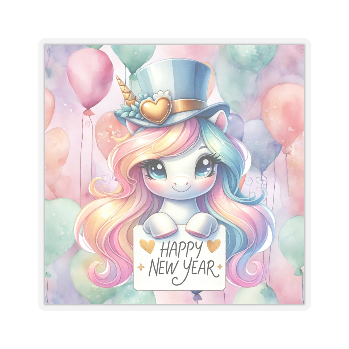 Happy New Year Pastel Unicorn Kiss-Cut Sticker-My Bright Side Clothing