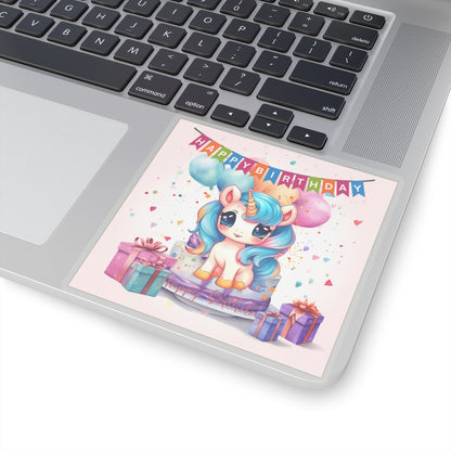 Cute Happy Birthday Pastel Unicorn Kiss-Cut Sticker--My Bright Side Clothing