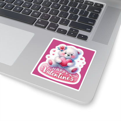 Cute and Sweet Happy Valentines Bear-Kiss-Cut Sticker-My Bright Side Clothing