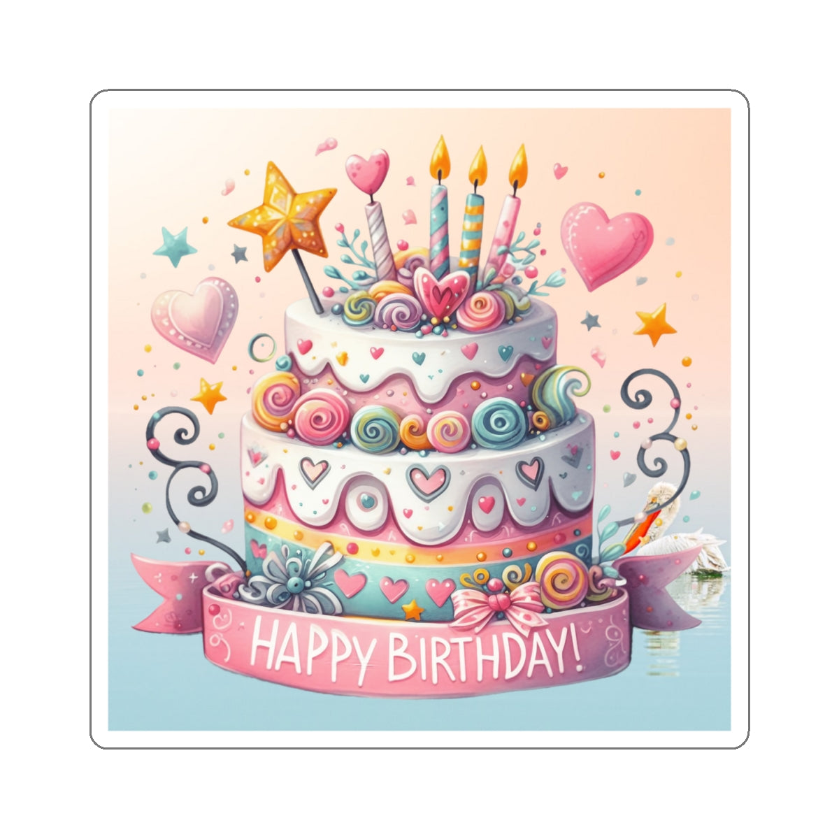 Cute Happy Birthday Cake Kiss-Cut Sticker-My Bright Side Clothing