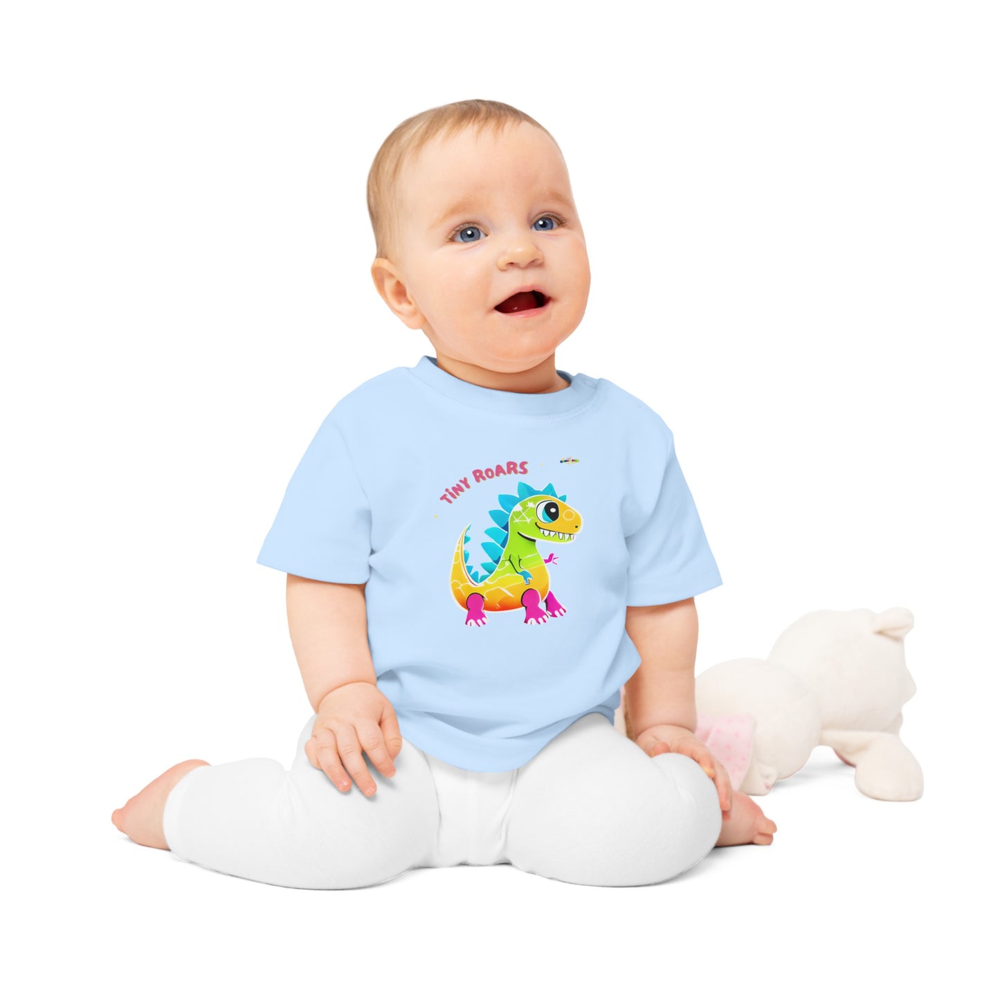 Cute Tiny Roars colourful baby dino  Logo Baby T-Shirt -MyBrightSideClothing