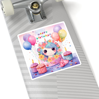 Cute Happy Birthday Pastel Unicorn Kiss-Cut Sticker--My Bright Side Clothing