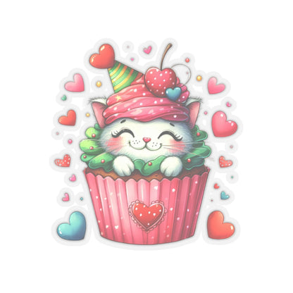 Cute and Sweet Little Cupcake Kitten Valentines -Kiss-Cut Sticker-My Bright Side Clothing