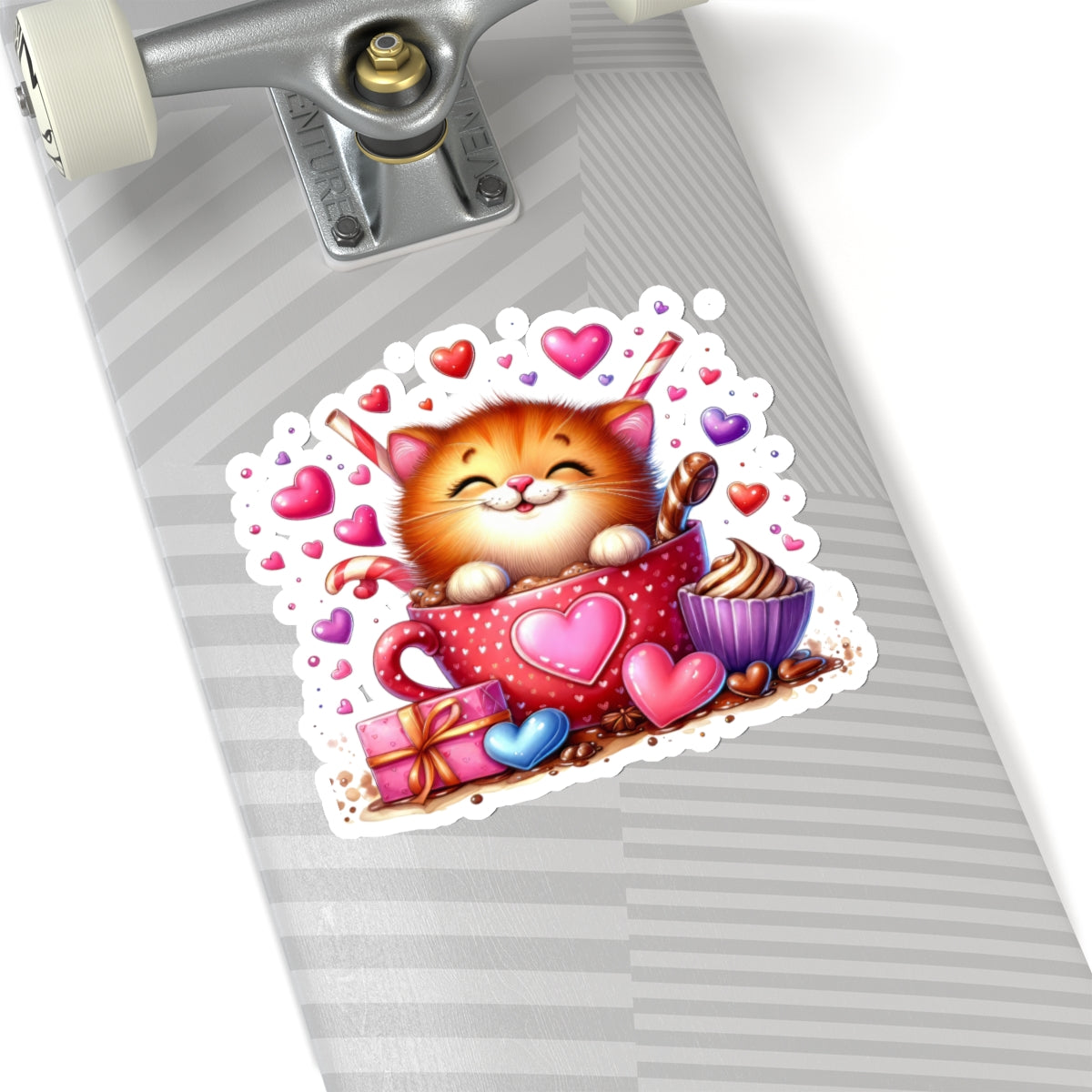 Cute and Sweet Little Cup of Love Kitten Valentines -Kiss-Cut Sticker-My Bright Side Clothing