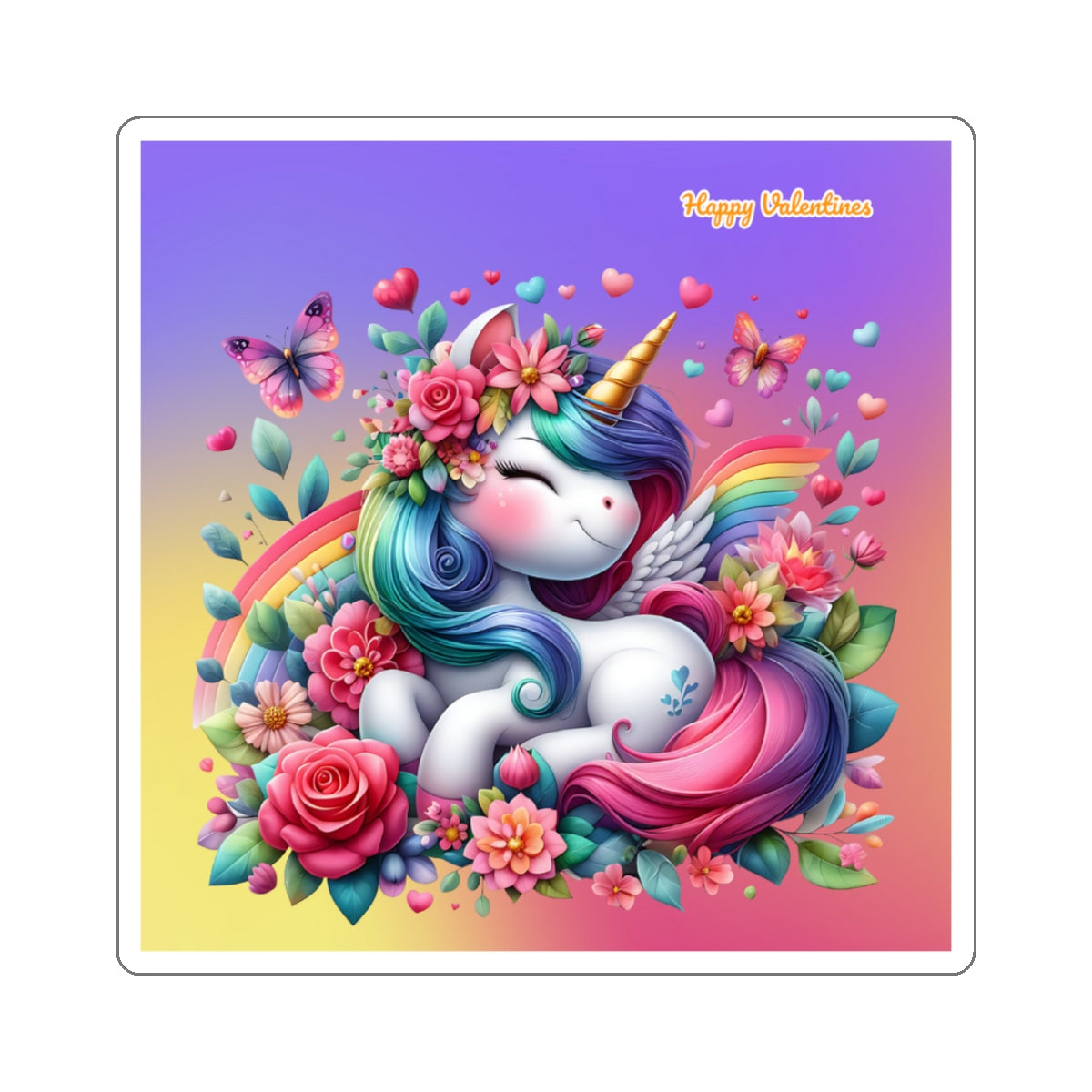 Cute Happy Valentines Rainbow Unicorn Kiss-Cut Sticker-My Bight Side Clothing