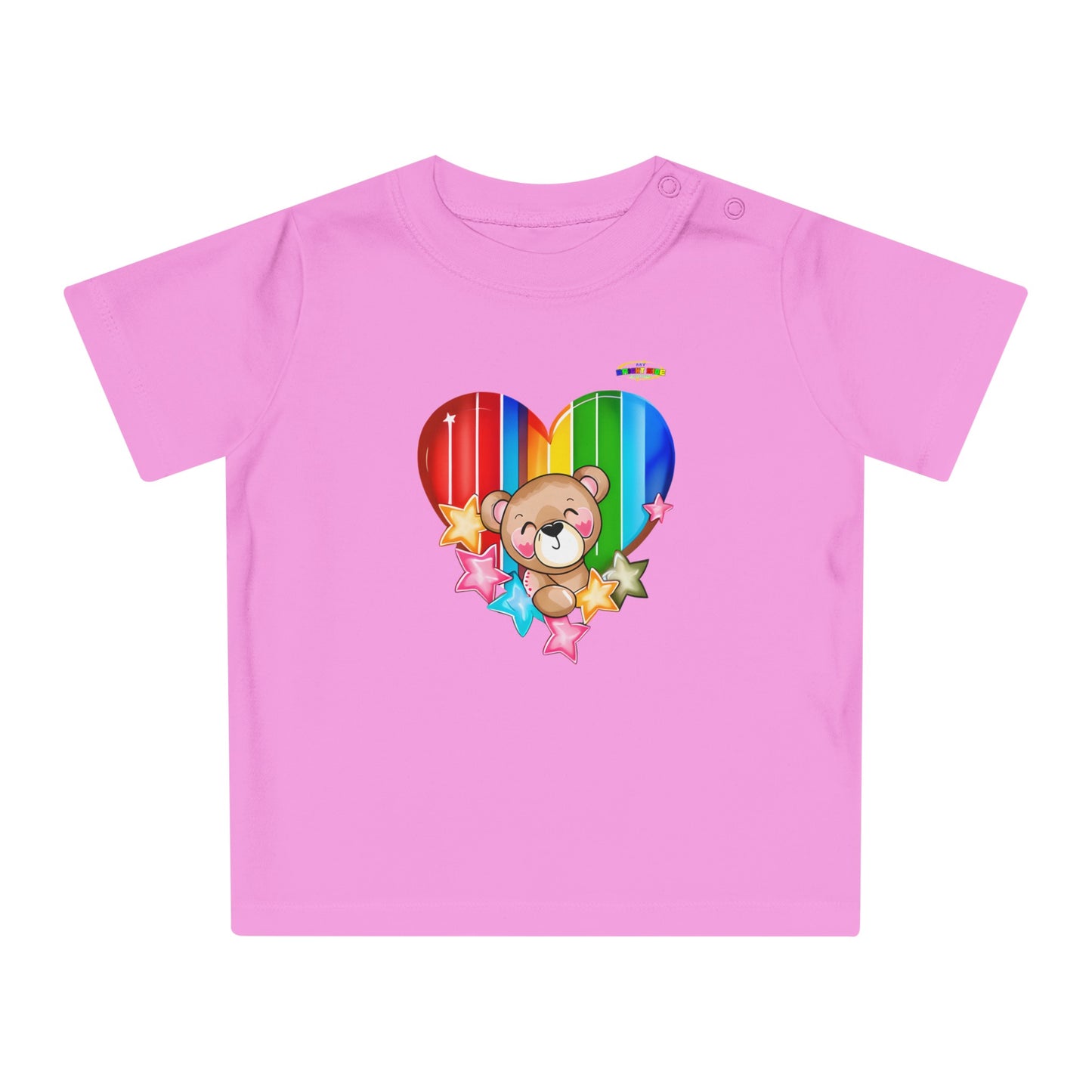 Cute Bright Love Rainbow Heart Teddy Bear Graphic Baby T-Shirt-mybrigtsideclothing.com