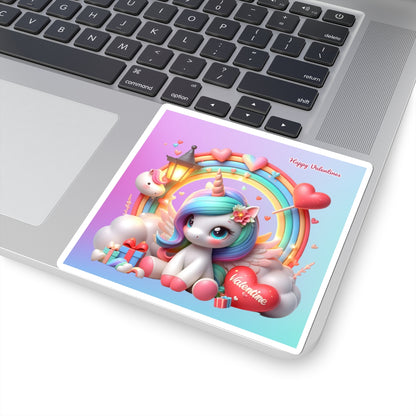 Cute Happy Valentines Rainbow Unicorn Kiss-Cut Sticker-My Bight Side Clothing