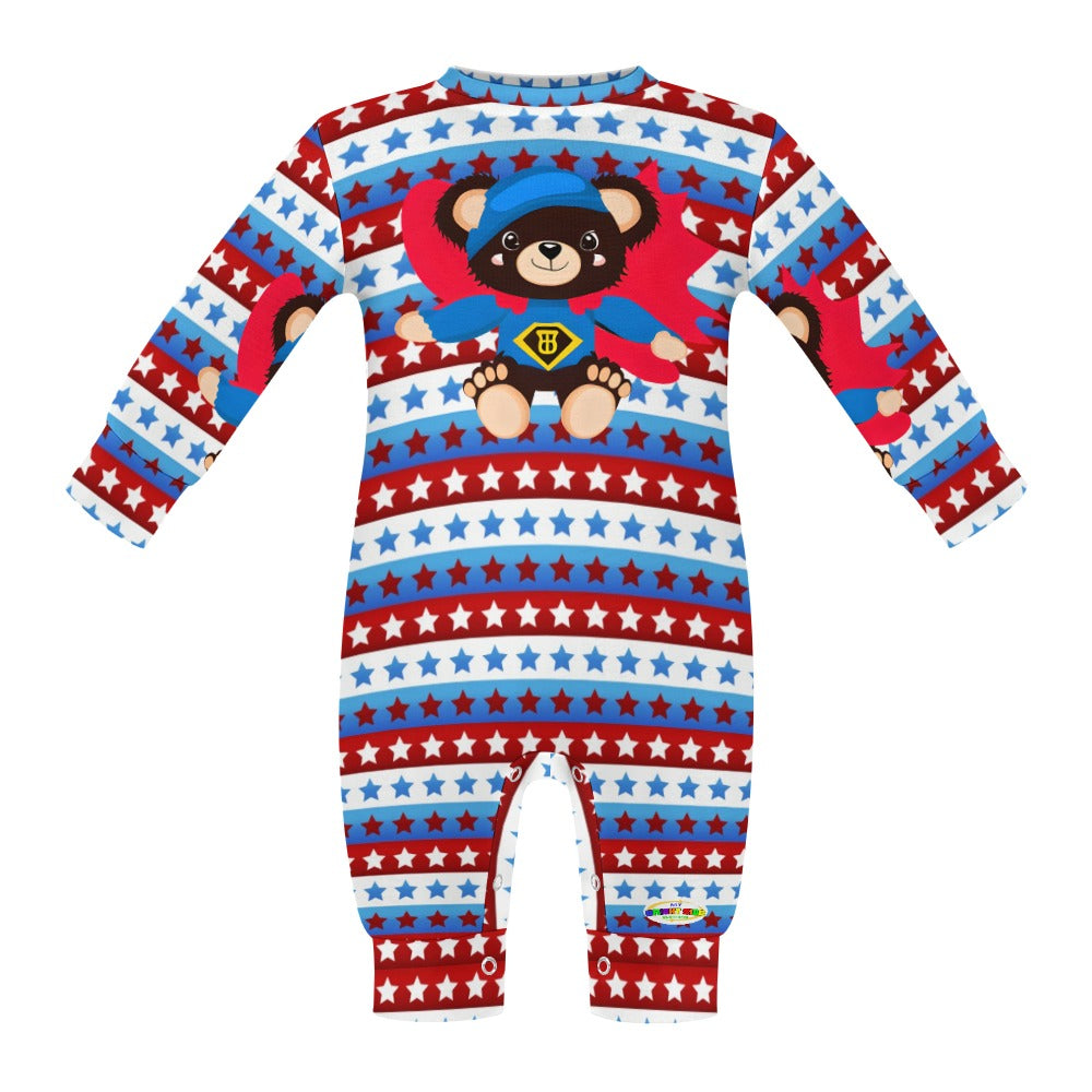 Cute Teddy Bear Superhero Theme Baby Romper-My Bright Side Clothing