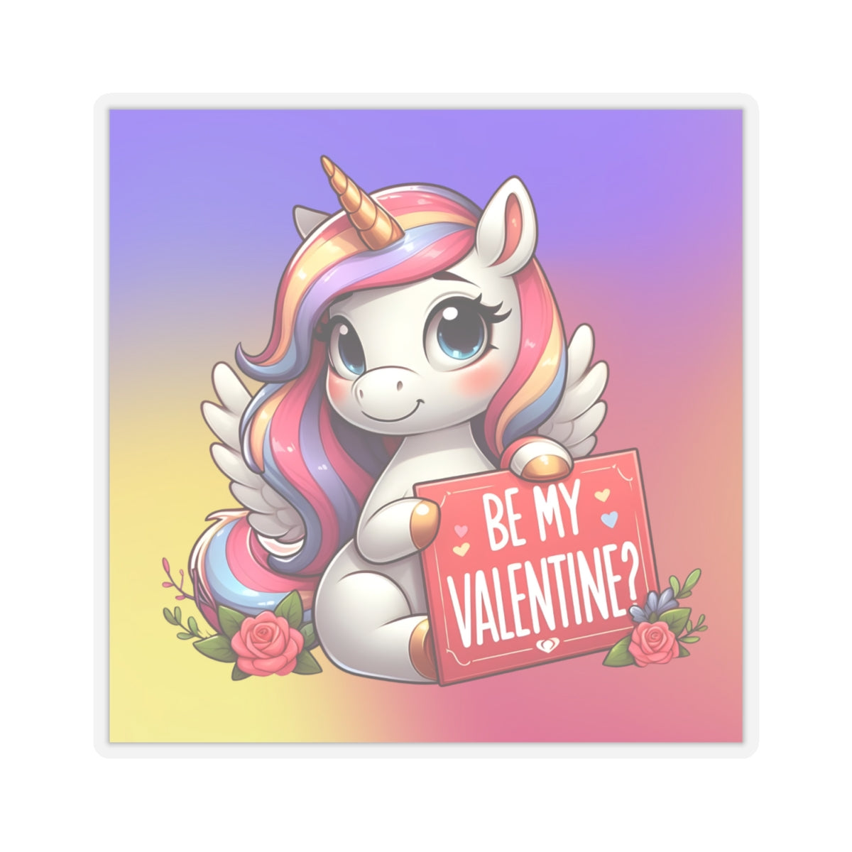 Cute and Sweet Rainbow Unicorn Happy Valentine Kiss Cut Sticker --My Bright Side Clothing