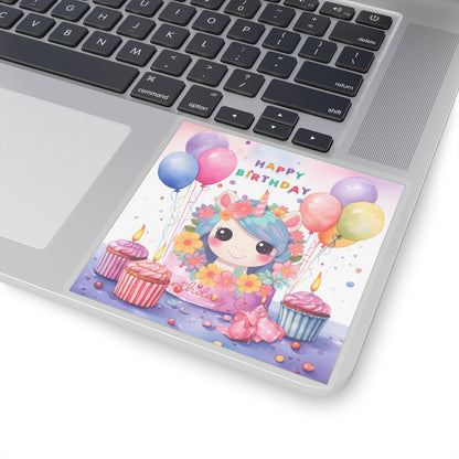 Cute Happy Birthday Pastel Unicorn Kiss-Cut Sticker--My Bright Side Clothing