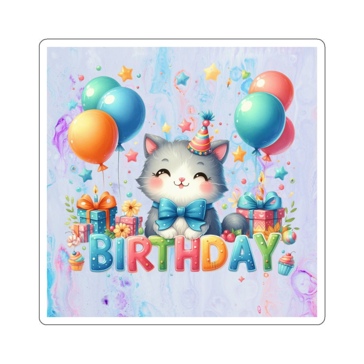 Cute Kitten Happy Birthday Kiss-Cut Sticker-My Bright Side Clothing