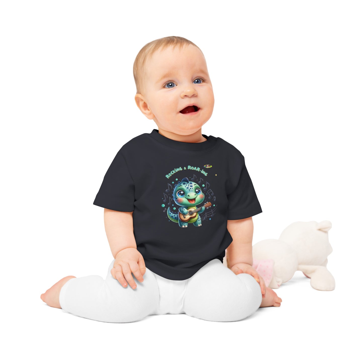 Cute Baby Dino Playing the guitar Baby T-shirt-My Bright Side Clothing